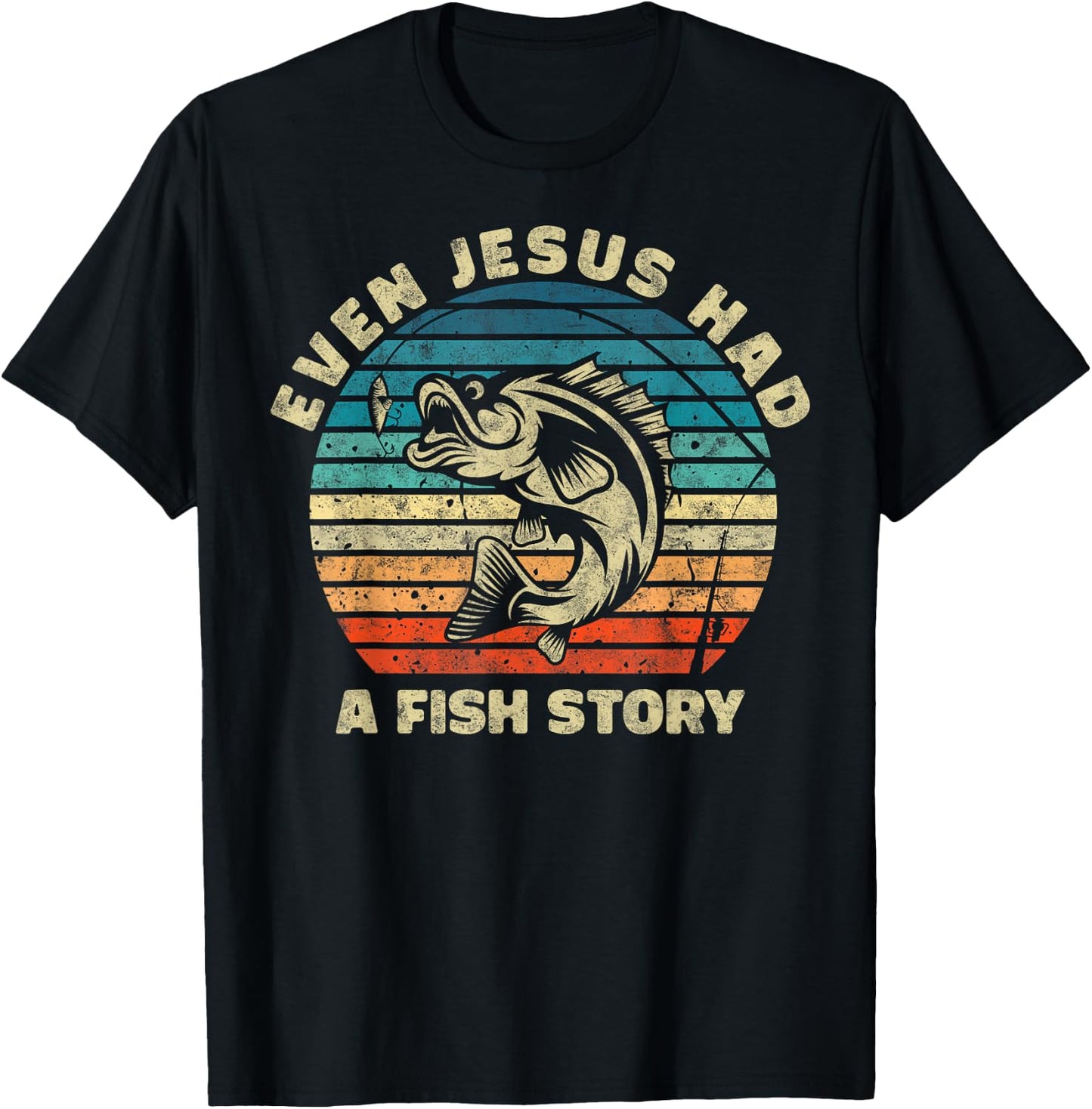 Even Jesus Has a Fish Story Christian Fisherman Funny Retro T-Shirt - T-Shirt | Black