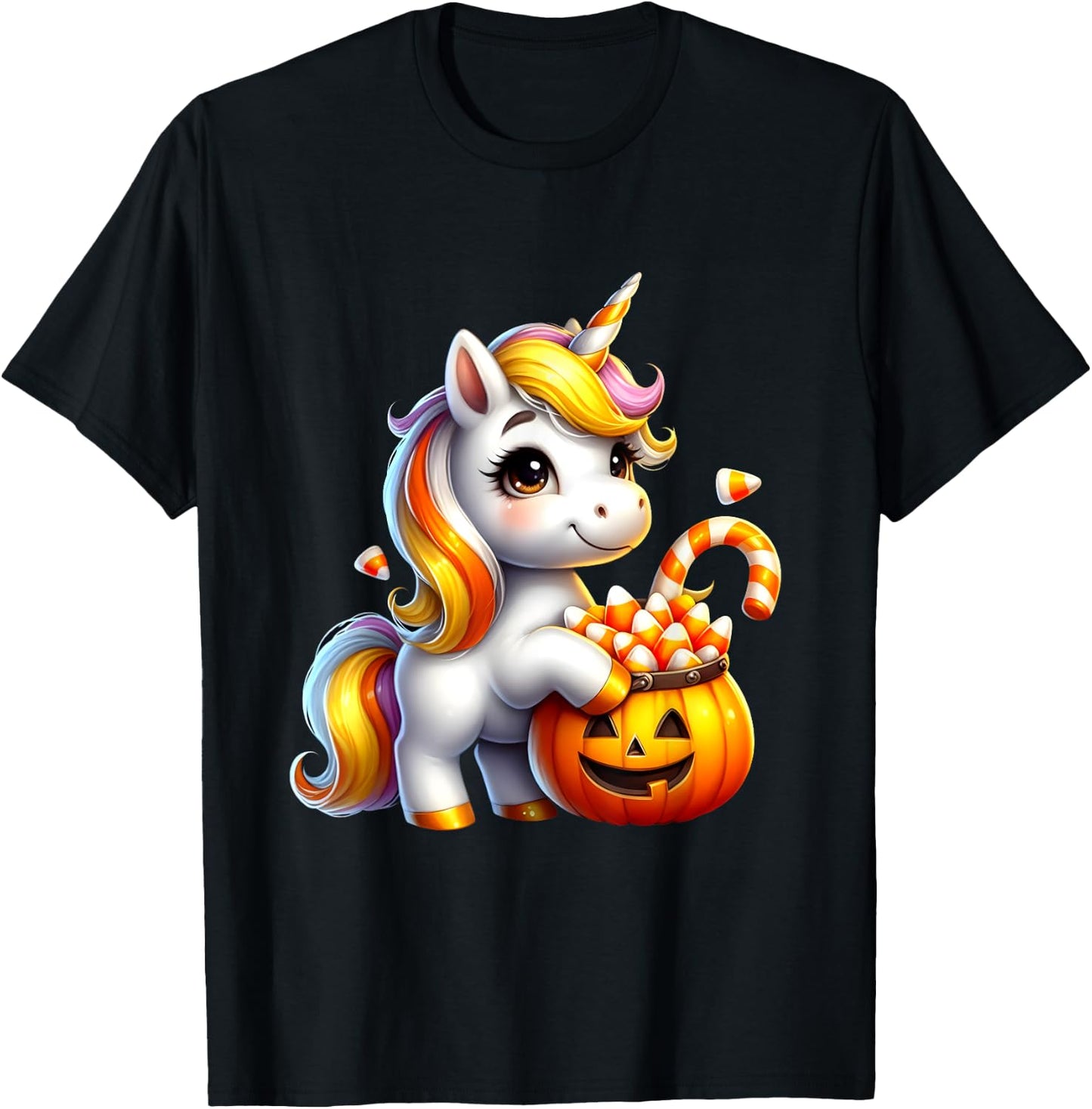 Unicorn Candy Corn Cute Halloween Unicorn Gift Kids Girls T-Shirt - T-Shirt | Black
