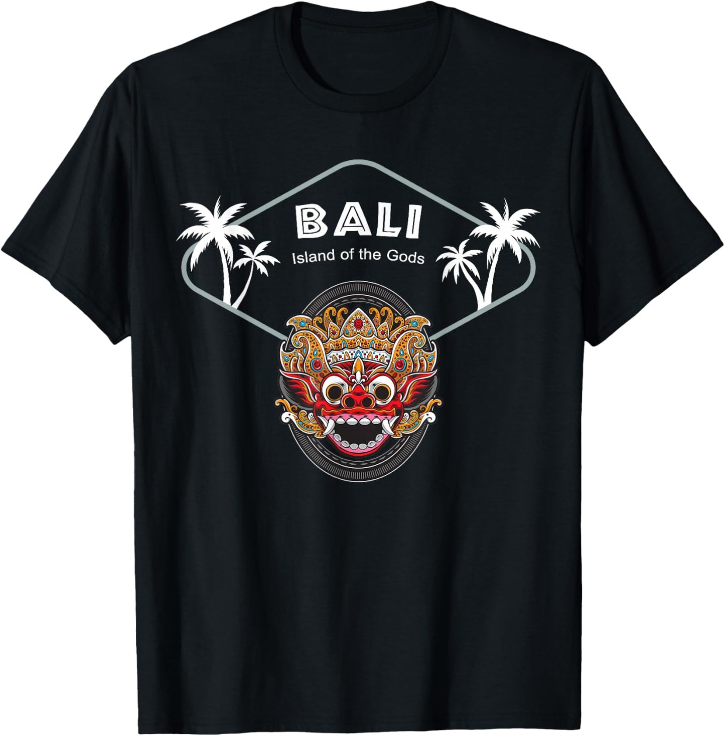 Bali Barong Mask Palms Indonesia Penida Gift Ubud Souvenir T-Shirt - T-Shirt | Black