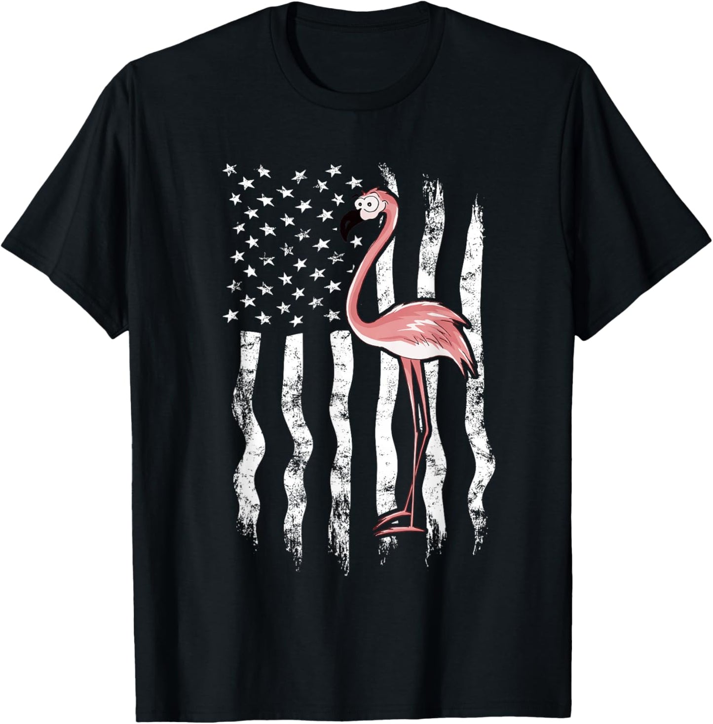 USA American Flag Funny Cute Pink Cartoon Flamingo Small T-Shirt - T-Shirt | Black