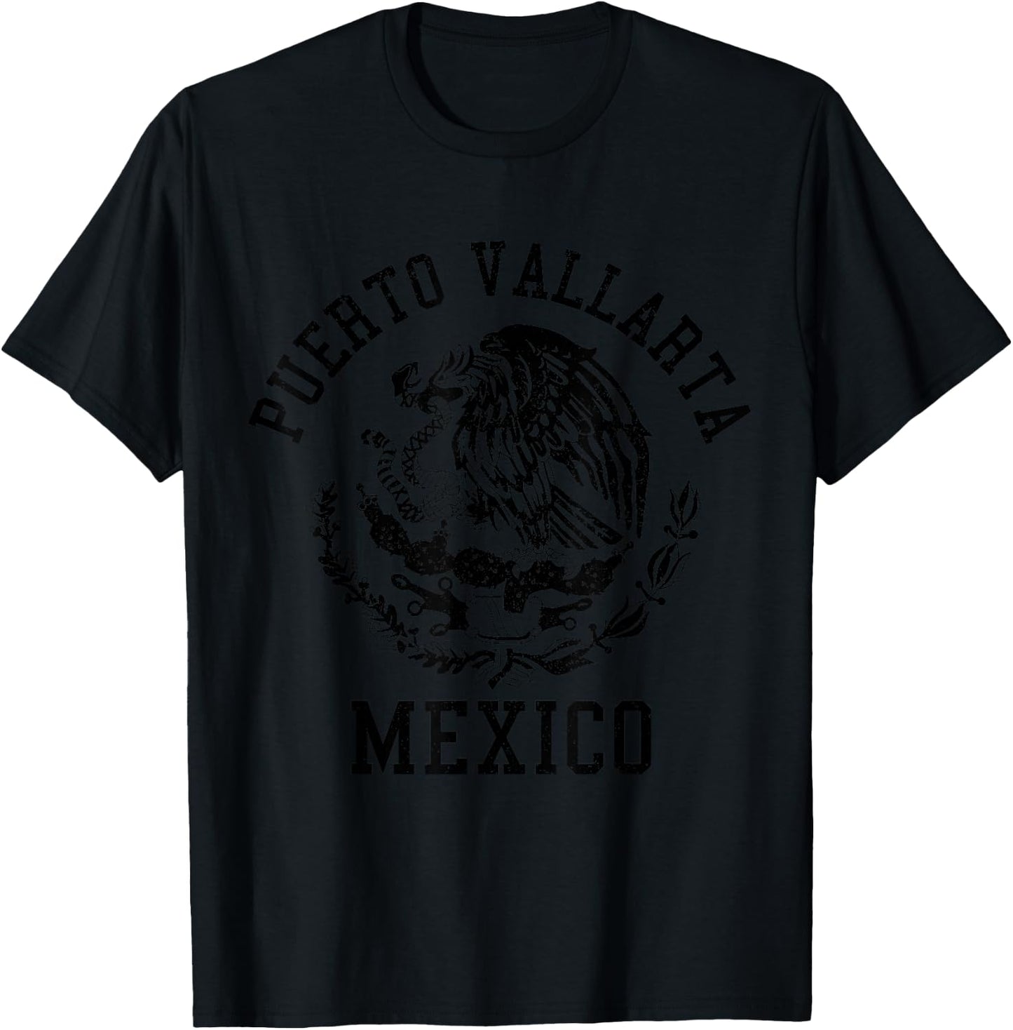 Puerto Vallarta Mexico Pride Mexican Flag Vintage T-Shirt - T-Shirt | Black