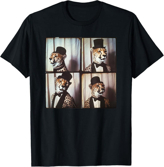 Cheetah In Suit Love Cheetahs Funny Zoo Animal Photobooth T-Shirt - T-Shirt | Black