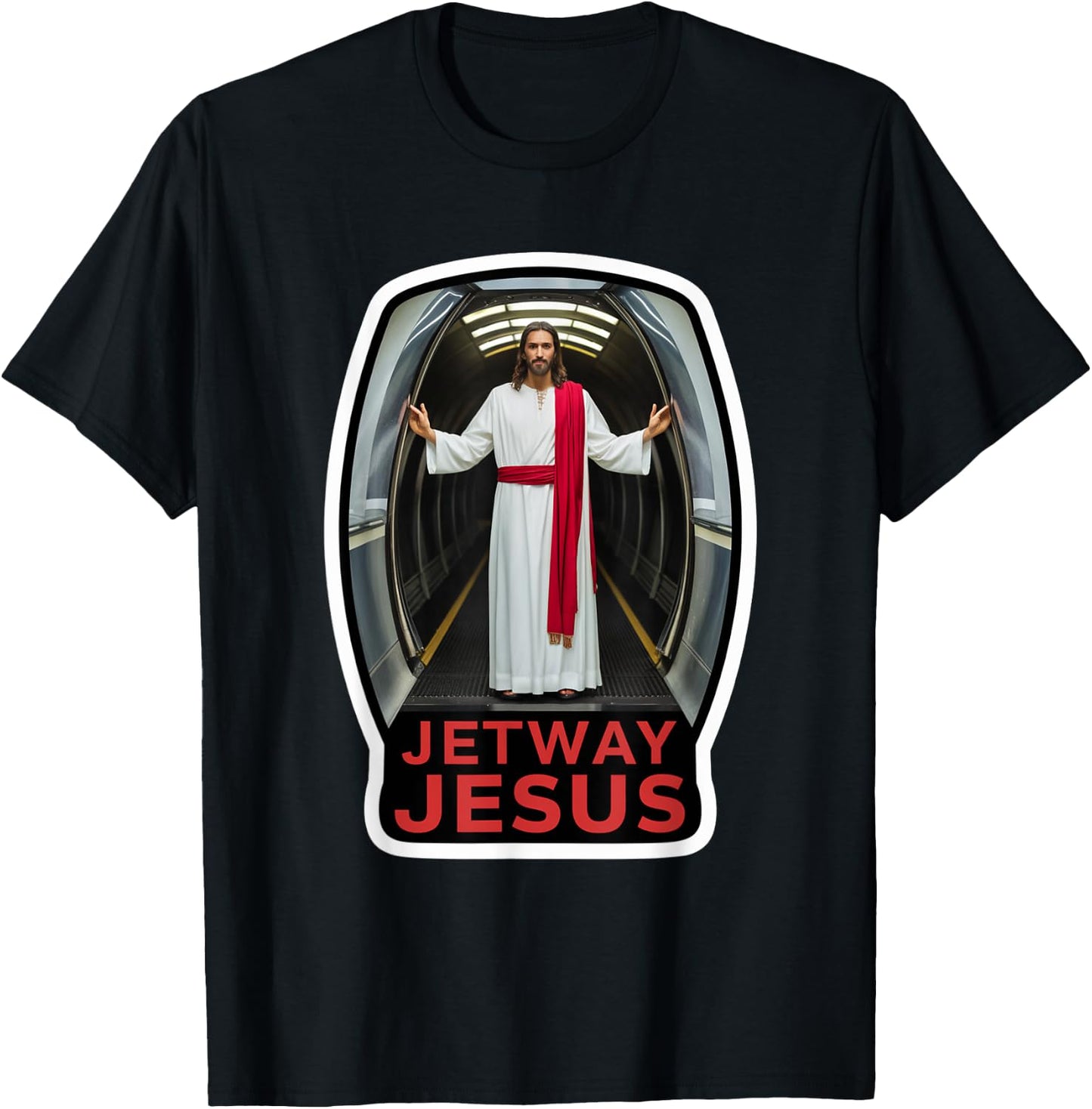 Jetway Jesus Humorous And Irreverent Travel Design T-Shirt - T-Shirt | Black
