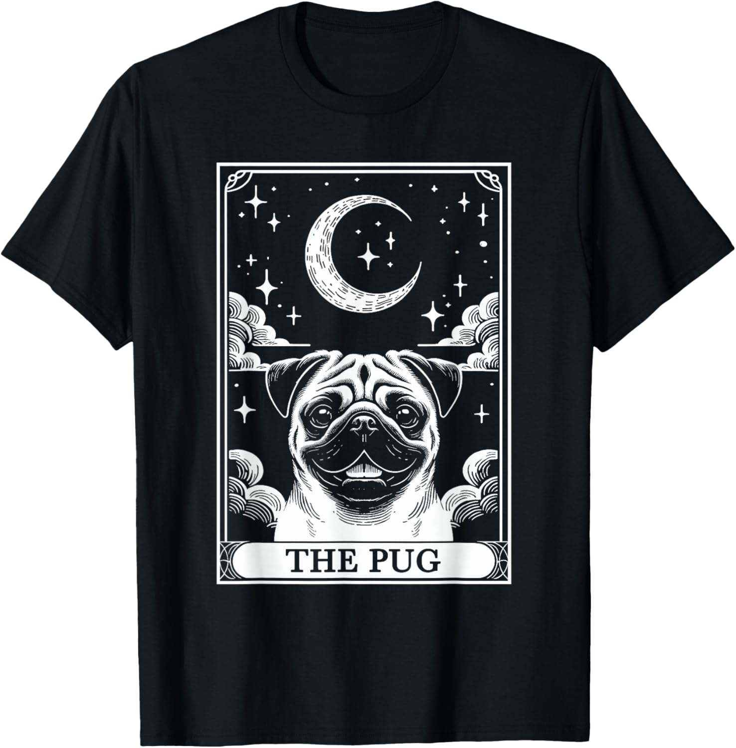 Tarot Card Vintage Crescent Moon Pug Mom Dog Lovers Women Kids T-Shirt - T-Shirt | Black