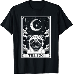 Tarot Card Vintage Crescent Moon Pug Mom Dog Lovers Women Kids T-Shirt - T-Shirt | Black