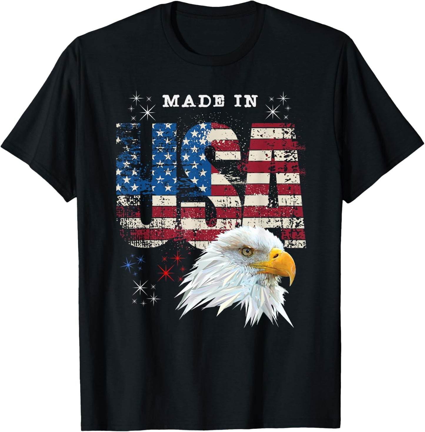 Made in USA Patriotic American Flag Bald Eagle America T-Shirt - T-Shirt | Black