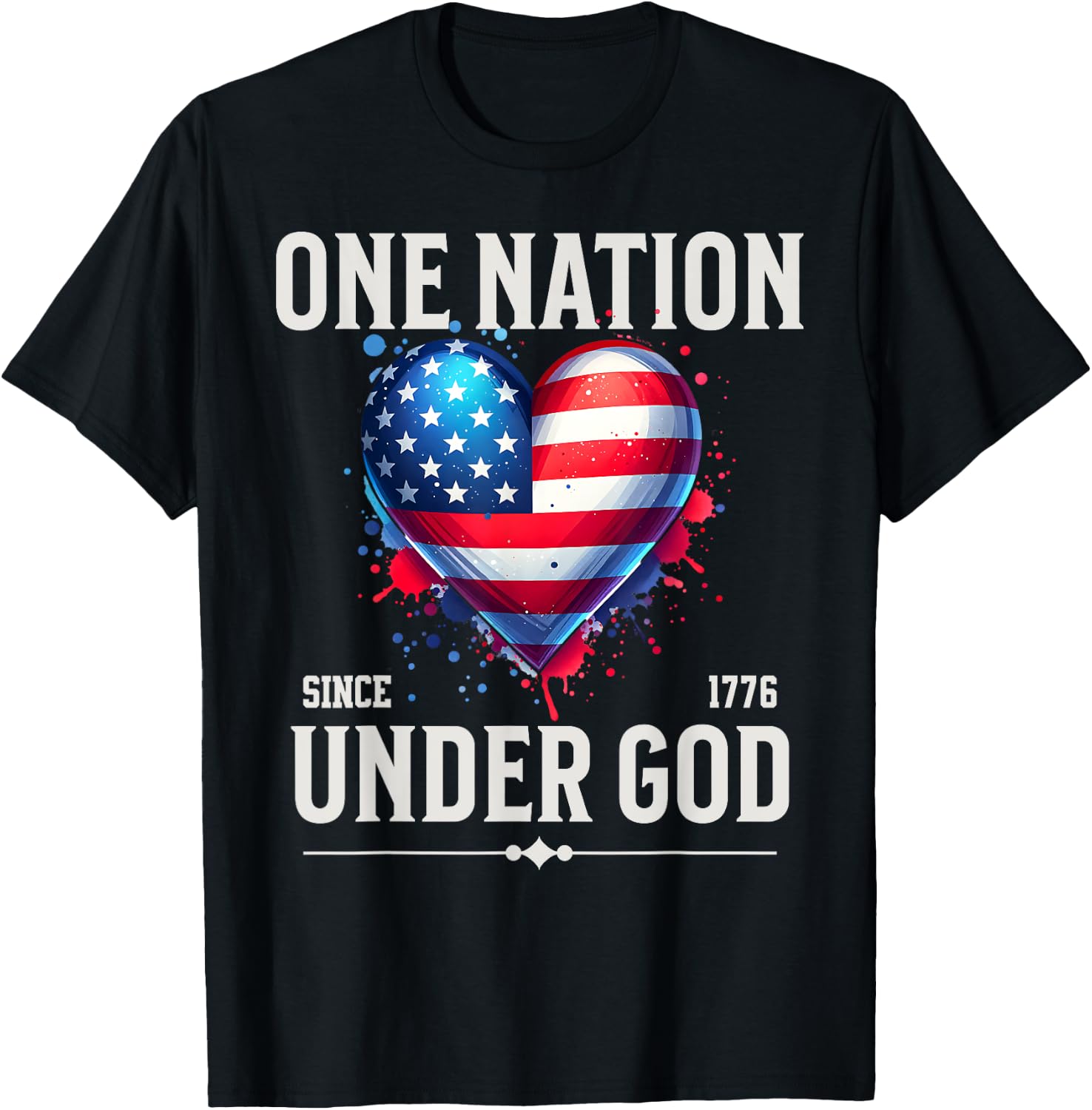One Nation Under God Heart Flag Patriotic Christian T-Shirt - T-Shirt | Black