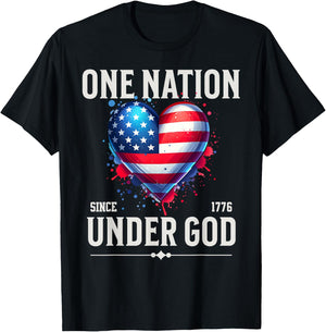 One Nation Under God Heart Flag Patriotic Christian T-Shirt - T-Shirt | Black