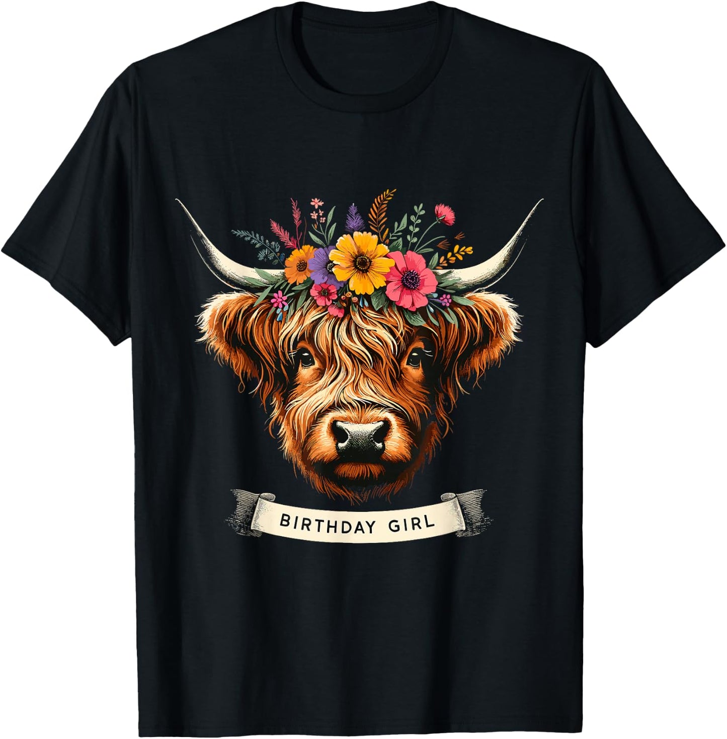 Highland Cow Birthday Girl Party T-Shirt - T-Shirt | Black