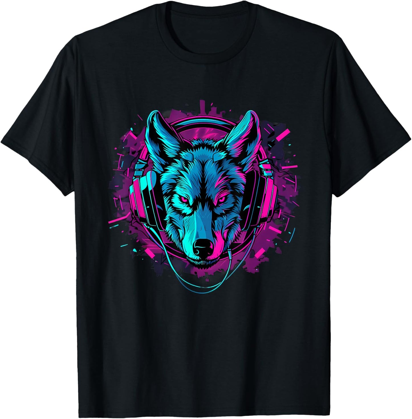 DJ Wolf Beatmaker Artwork Techno Music Headphones EDM T-Shirt - T-Shirt | Black