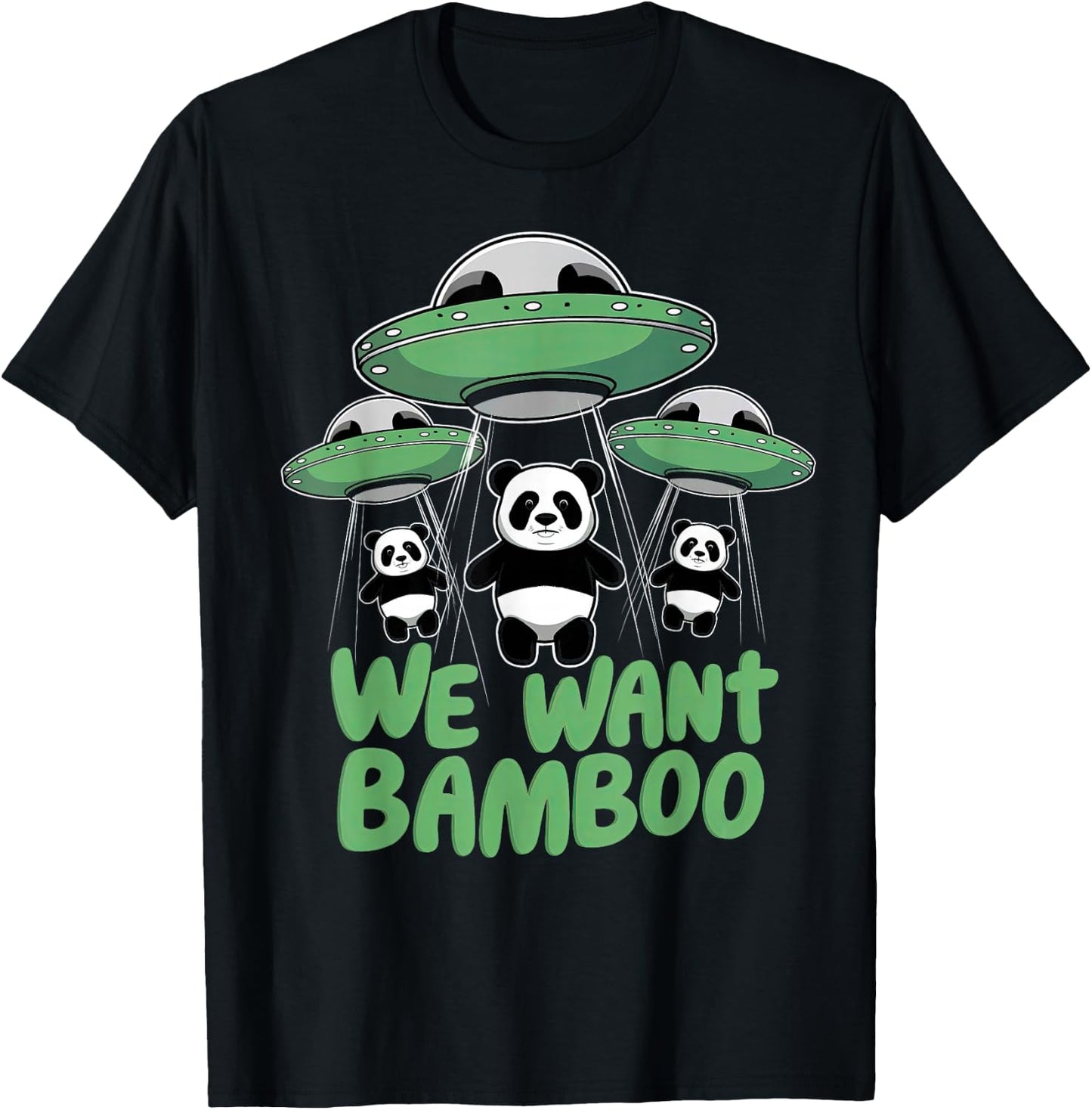 We Want Bamboo UFO Panda Alien Space Pandas T-Shirt - T-Shirt | Black