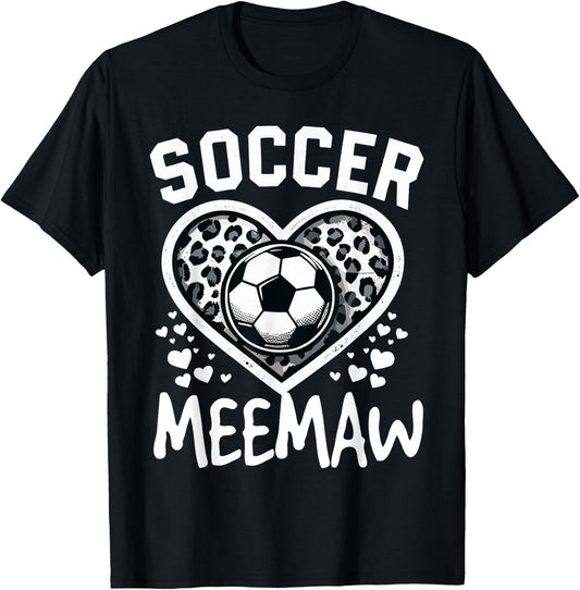 Soccer Meemaw Leopard Heart Meemaw Soccer Player T-Shirt - T-Shirt | Black