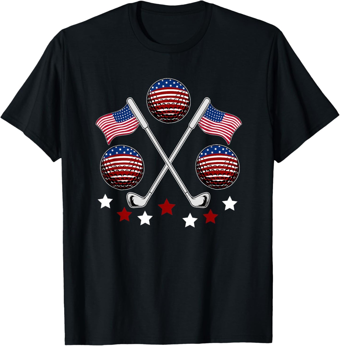 Golfer American Flag Golf Ball Player Patriot Fourth Of July T-Shirt - T-Shirt | Black