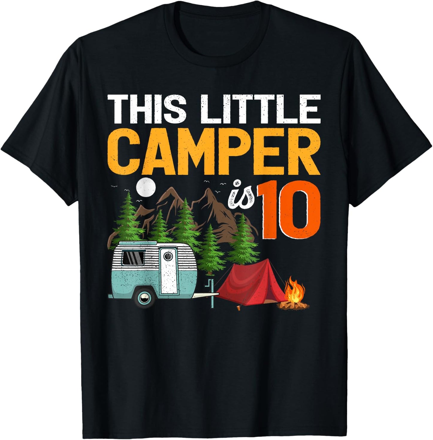 This Little Camper Is 10 Year Old Camping 10th Birthday T-Shirt - T-Shirt | Black