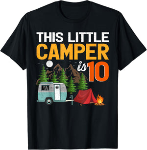 This Little Camper Is 10 Year Old Camping 10th Birthday T-Shirt - T-Shirt | Black