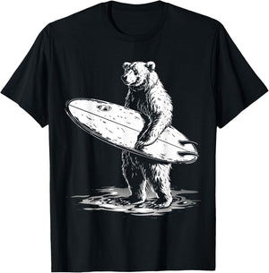 Surfing Bear Cool Beach Adventure Design Men Women Kids T-Shirt - T-Shirt | Black