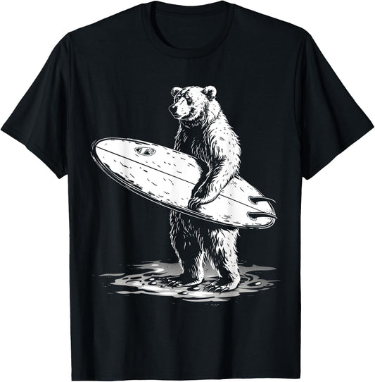 Surfing Bear Cool Beach Adventure Design Men Women Kids T-Shirt - T-Shirt | Black