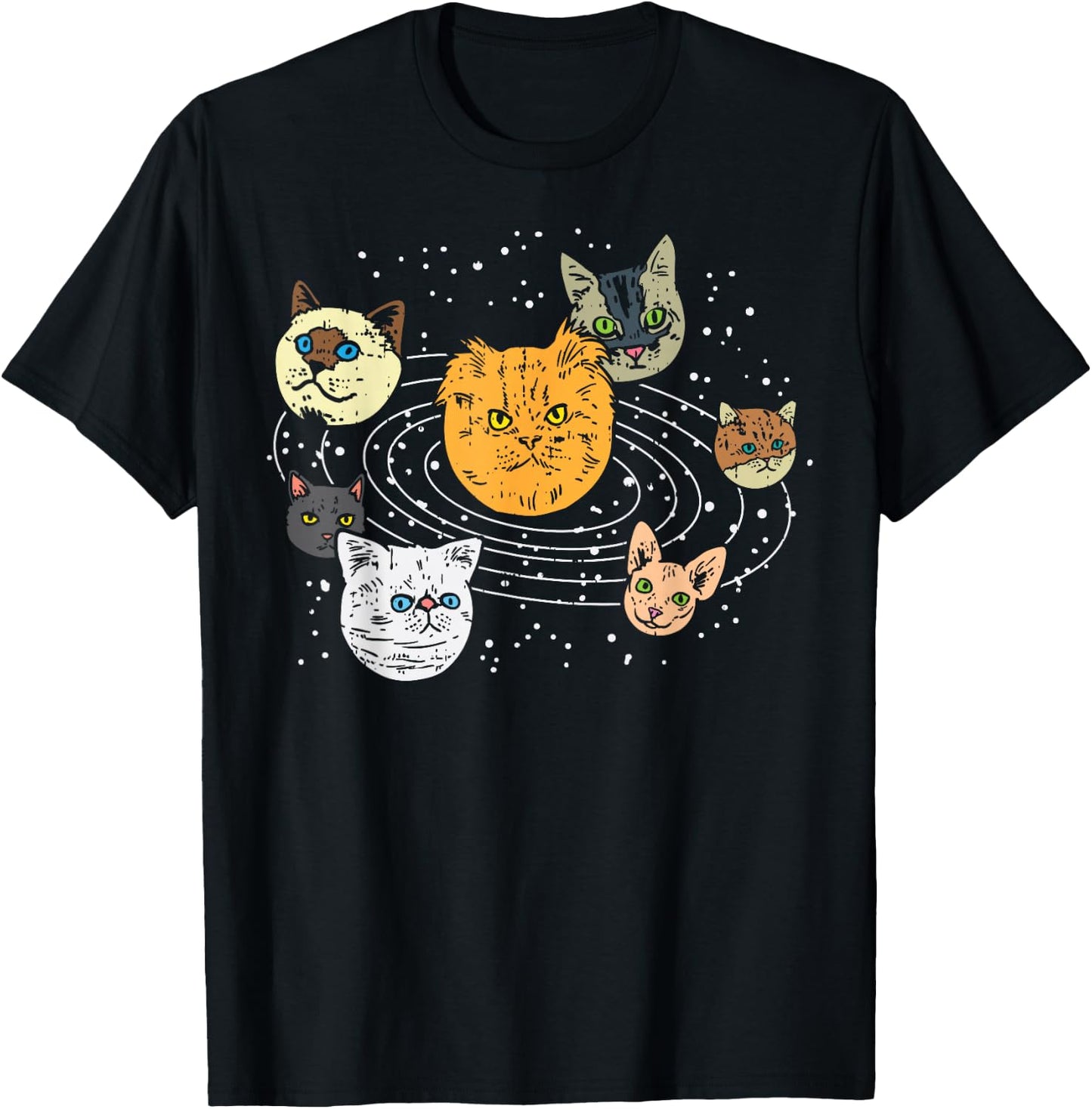 Cat Faces Planets Solar System Space Animals Pet Lover Gift T-Shirt - T-Shirt | Black