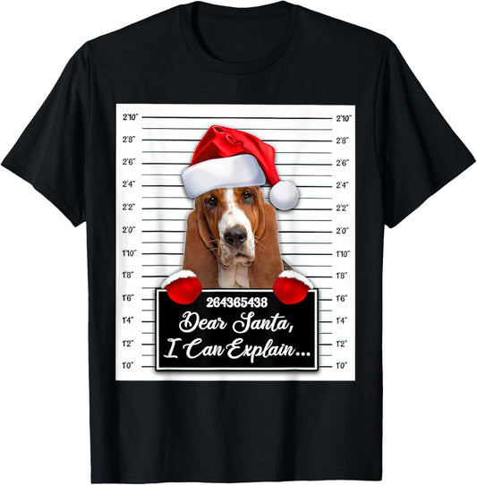 Basset Hound Xmas Dear Santa I Can Explain Funny Christmas T-Shirt - T-Shirt | Black