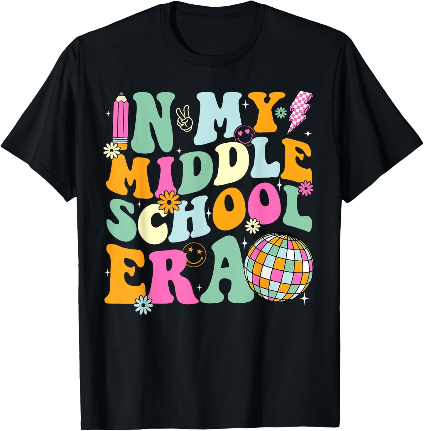 Groovy In My Middle School Era Back To School Teacher T-Shirt - T-Shirt | Black
