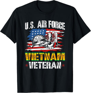 Vietnam Veteran US Air Force US Flag T-Shirt - T-Shirt | Black