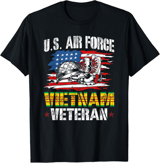 Vietnam Veteran US Air Force US Flag T-Shirt - T-Shirt | Black