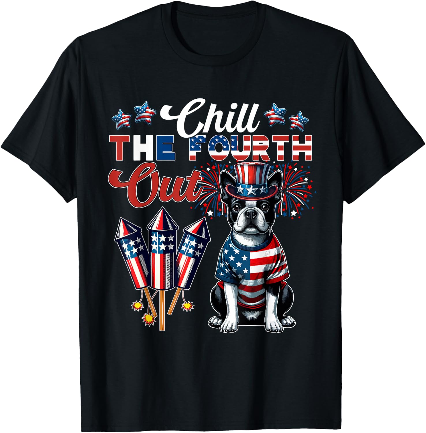 Chill The Fourth Out Costume 4th Of July Cute Boston Terrier Kids Men T-Shirt - T-Shirt | Black
