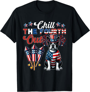 Chill The Fourth Out Costume 4th Of July Cute Boston Terrier Kids Men T-Shirt - T-Shirt | Black