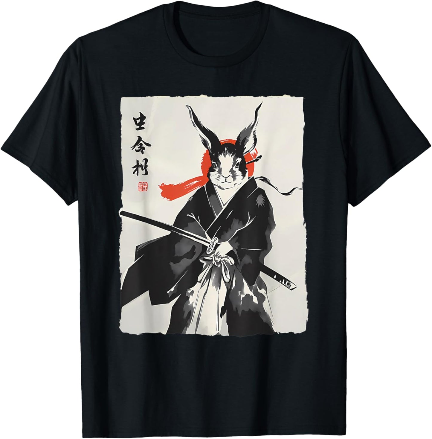 Samurai Rabbit Ronin Ukiyo Ink Warrior Japanese Rabbit Art T-Shirt - T-Shirt | Black