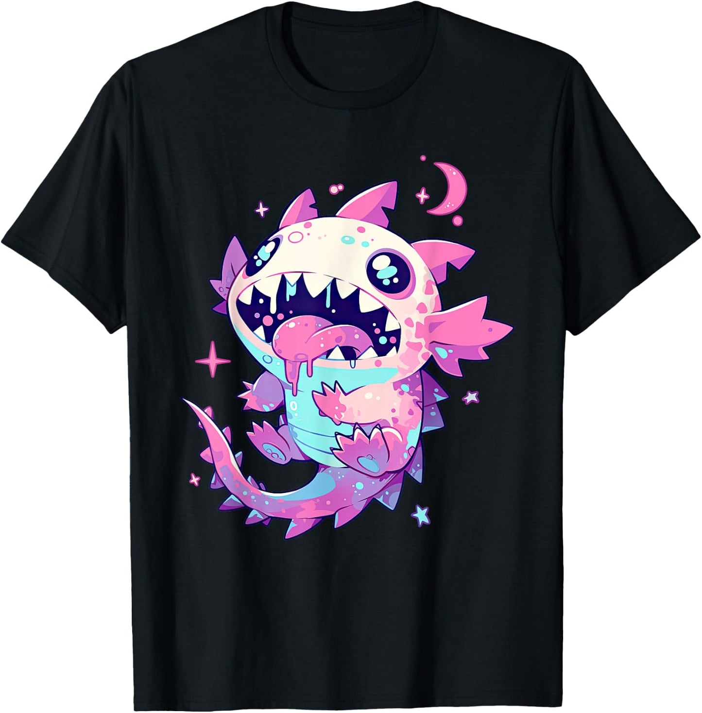 Kawaii Pastel Goth Creepy Cute Pink Zombie Axolotl T-Shirt - T-Shirt | Black