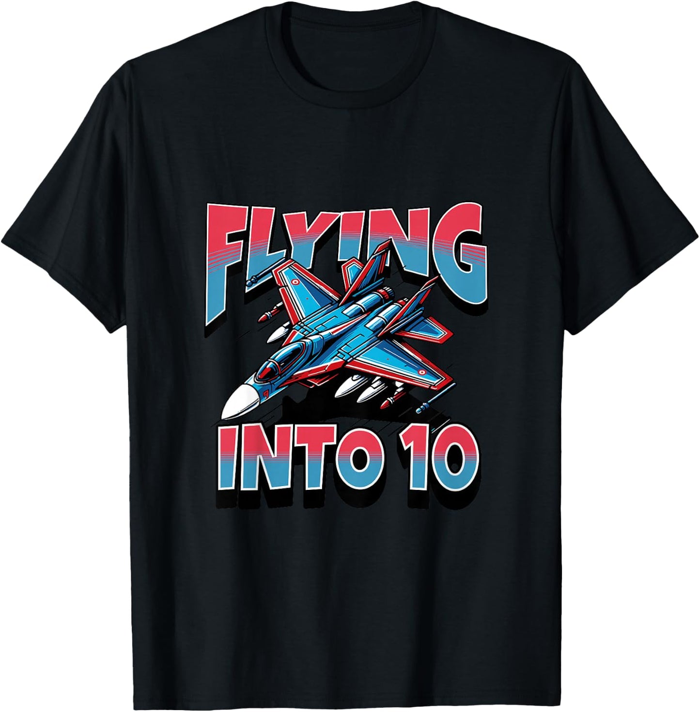 Kids Jet Fighter Flying Into 10 Year Old 10th Birthday Boy T-Shirt - T-Shirt | Black