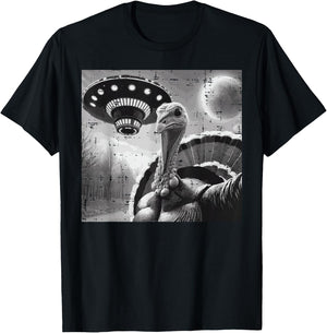 Thanksgiving Turkey UFO Selfie Funny Alien Men Women Kids T-Shirt - T-Shirt | Black
