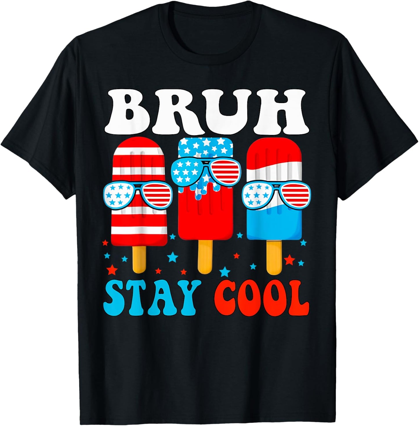 Bruh Stay Cool 4th July Popsicle Boys Men USA American Flag T-Shirt - T-Shirt | Black