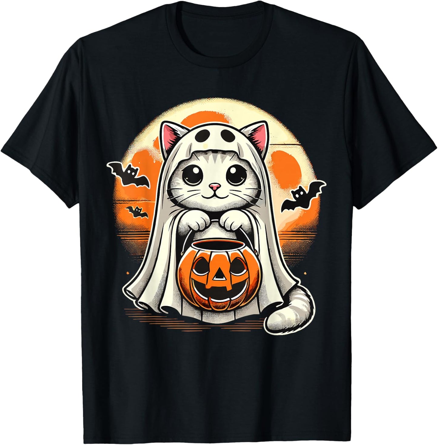 Cat Ghost Halloween Funny Cat T-Shirt - T-Shirt | Black