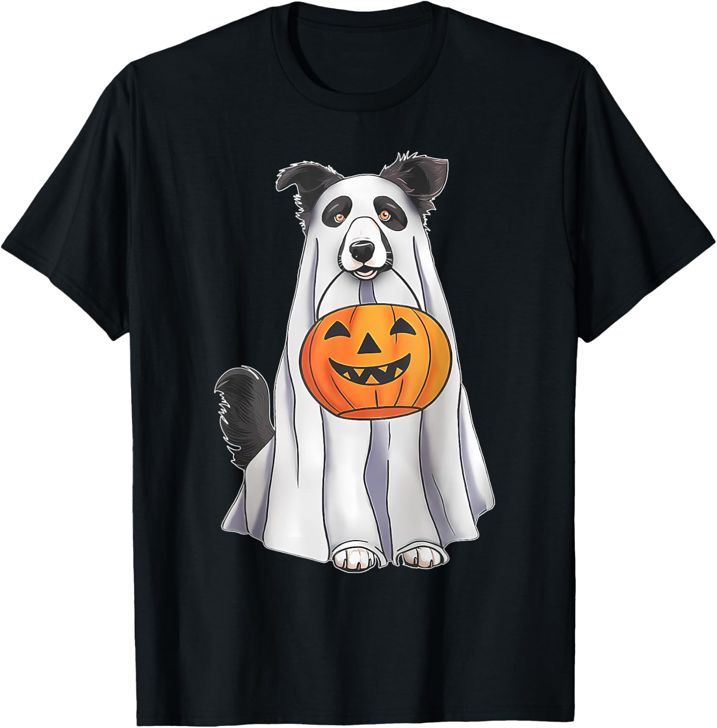 Border Collie Ghost Pumpkin Halloween Costume Fall T-Shirt - T-Shirt | Black