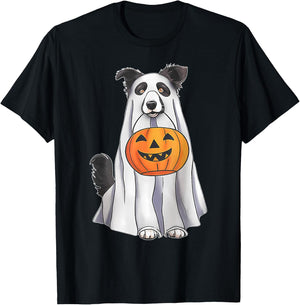 Border Collie Ghost Pumpkin Halloween Costume Fall T-Shirt - T-Shirt | Black