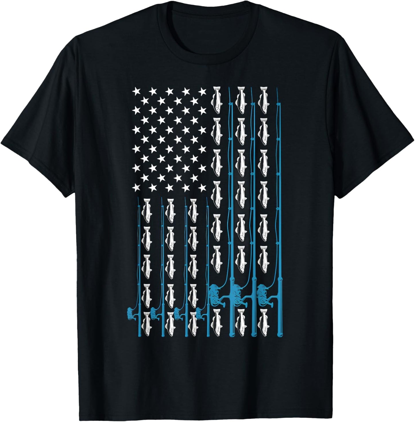 Fishing Rod Fishing Lover Fisherman Vintage American Flag T-Shirt - T-Shirt | Black