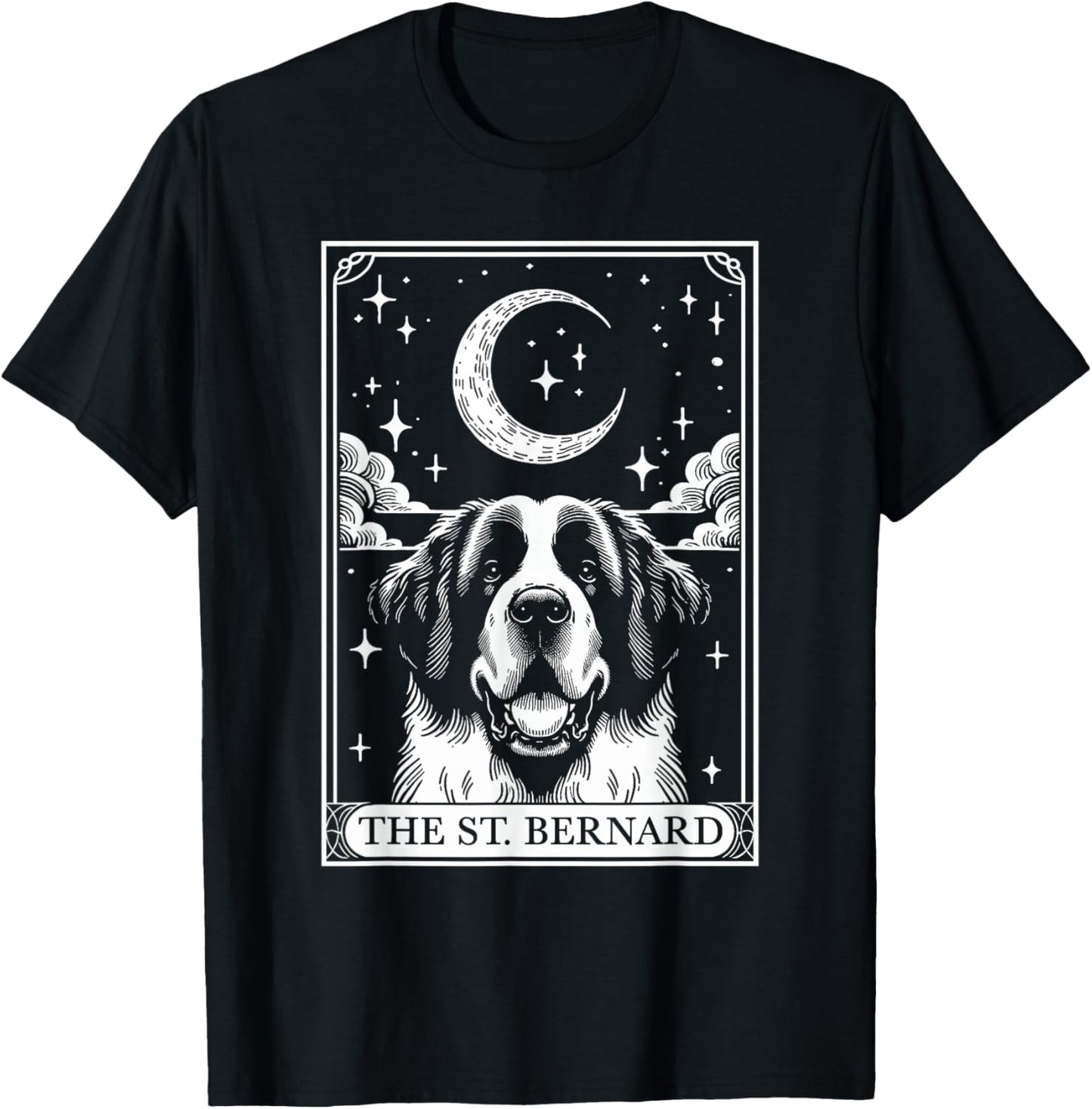 Tarot Card Vintage Crescent Moon St. Bernard Dog Mom T-Shirt - T-Shirt | Black