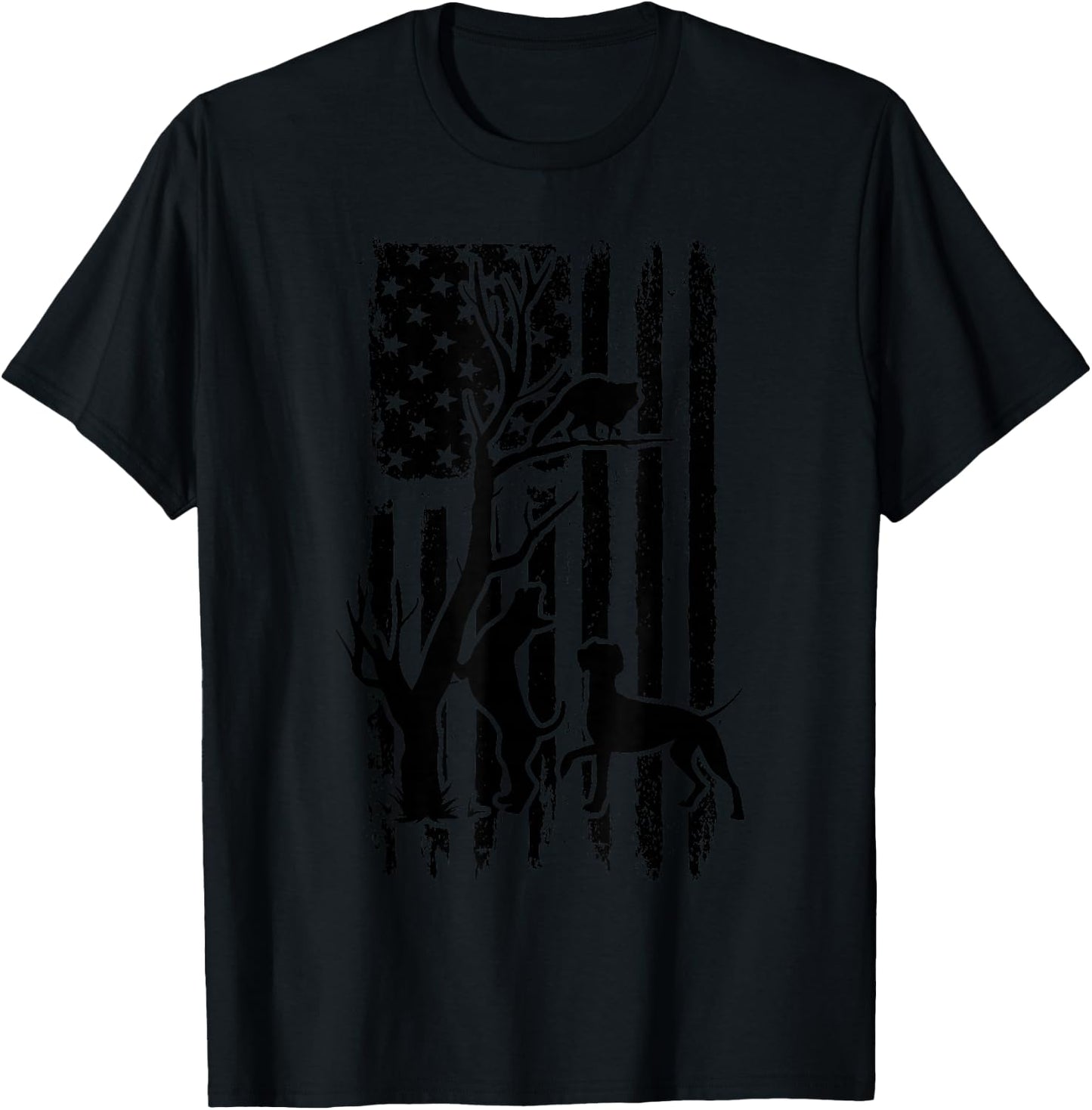 Dog Lover Apparel Co. Patriotic Coonhunter USA Flag Hunting Dog Coon Hound , Small, Grey T-Shirt - T-Shirt | Black