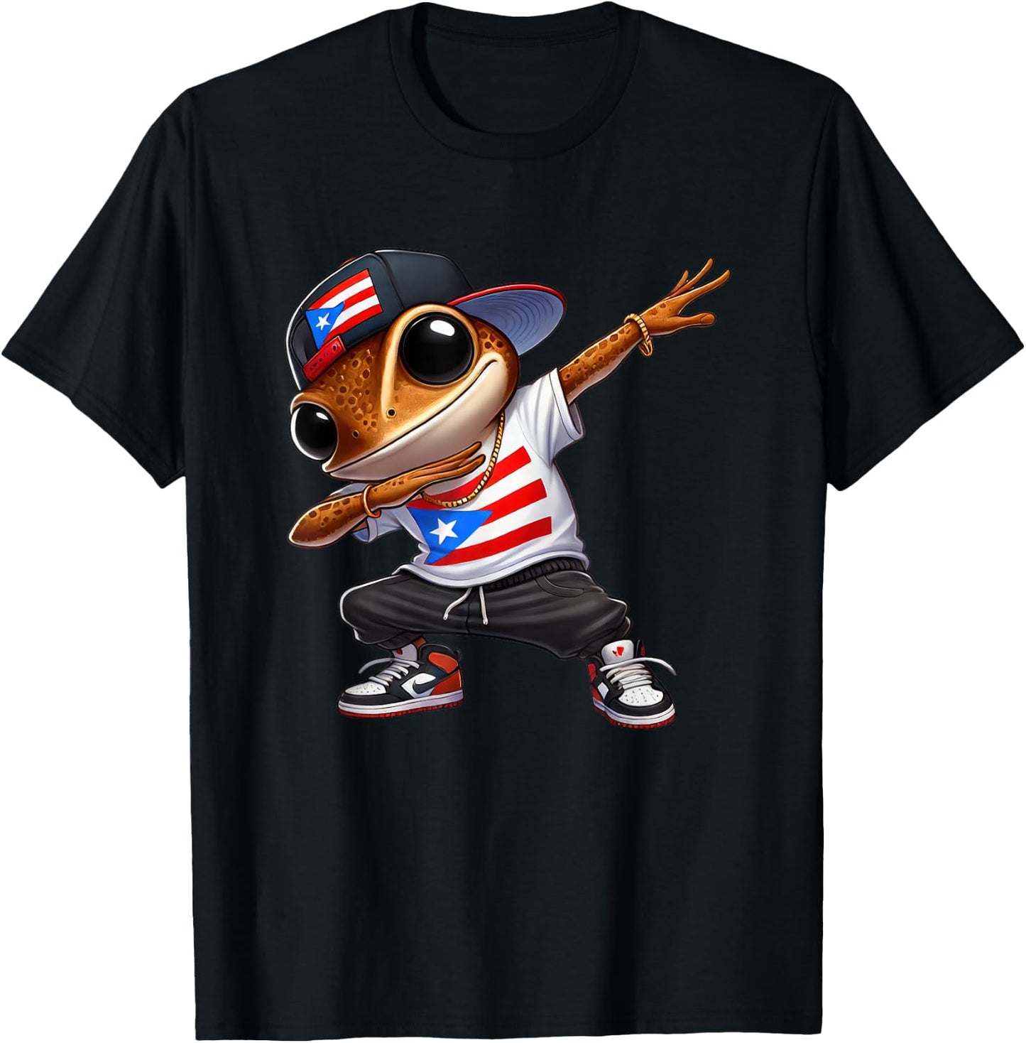 Dabbing Coqui Dab Puerto Rican Flag Hat Boricua Dimelo Fun T-Shirt - T-Shirt | Black