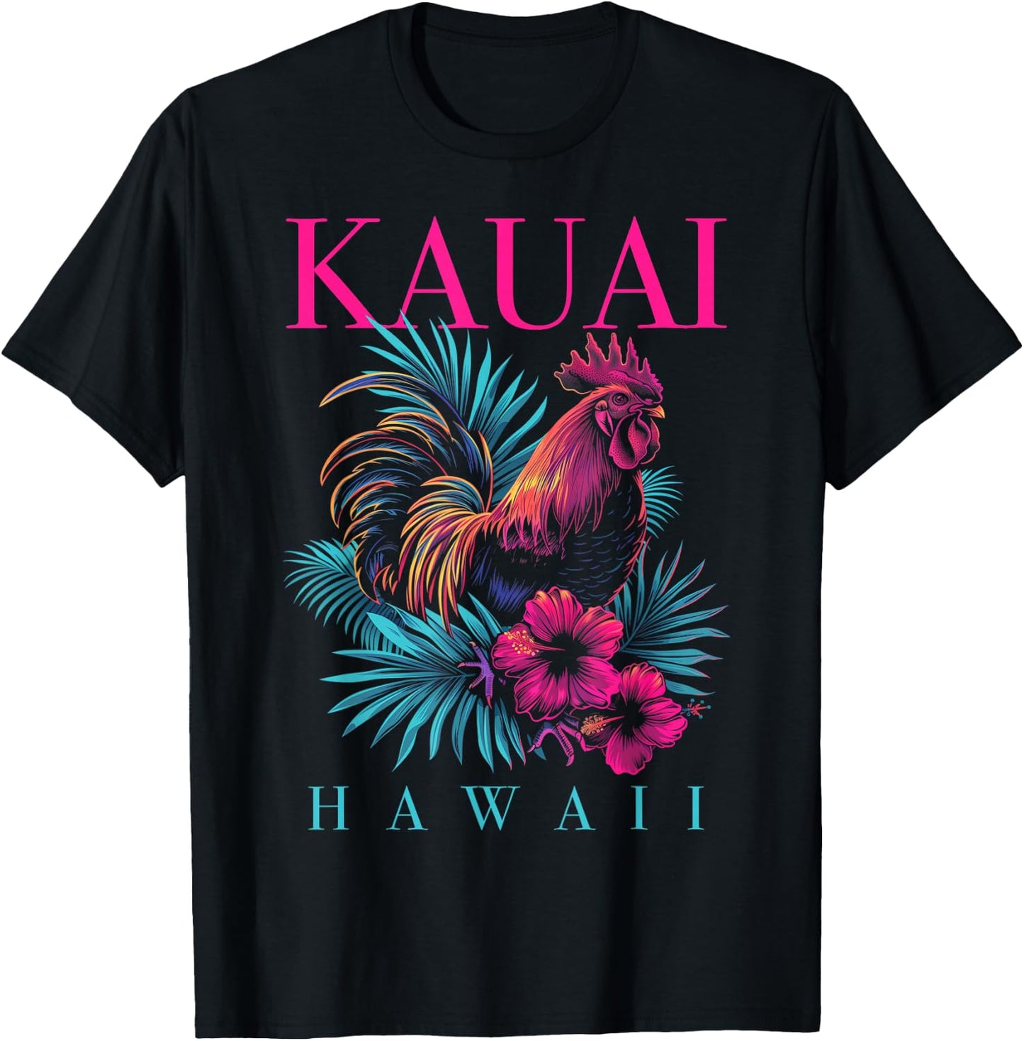 Kauai Hawaii Chicken Hawaii Hawaii Hibiscus Flowers Vintage T-Shirt - T-Shirt | Black