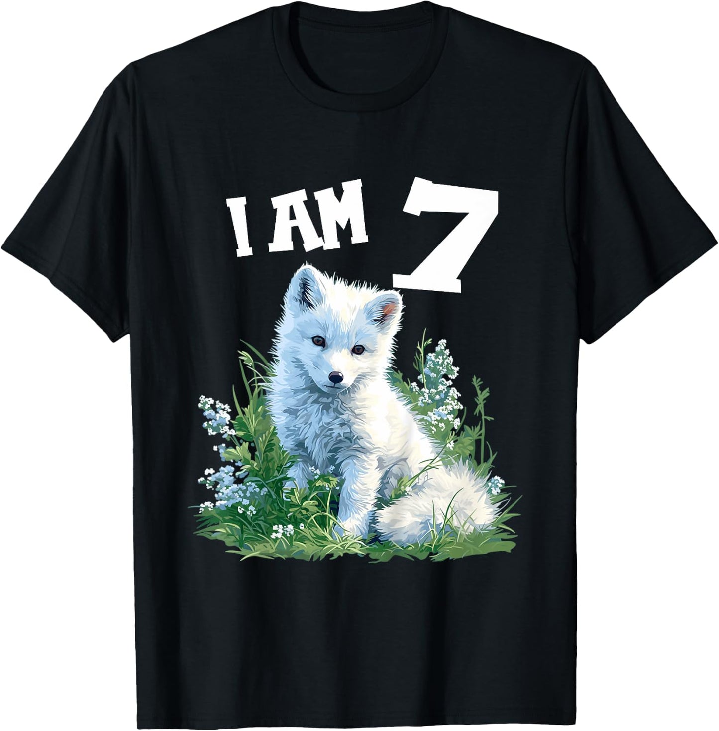 Kids 7 Years old 7 birthday Arctic Foxes Boy Girl Arctic Fox T-Shirt - T-Shirt | Black
