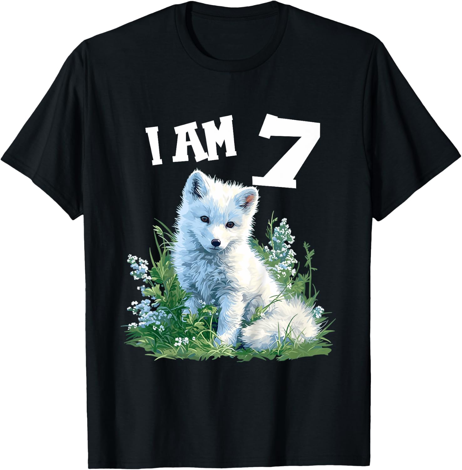 Kids 7 Years old 7 birthday Arctic Foxes Boy Girl Arctic Fox T-Shirt - T-Shirt | Black