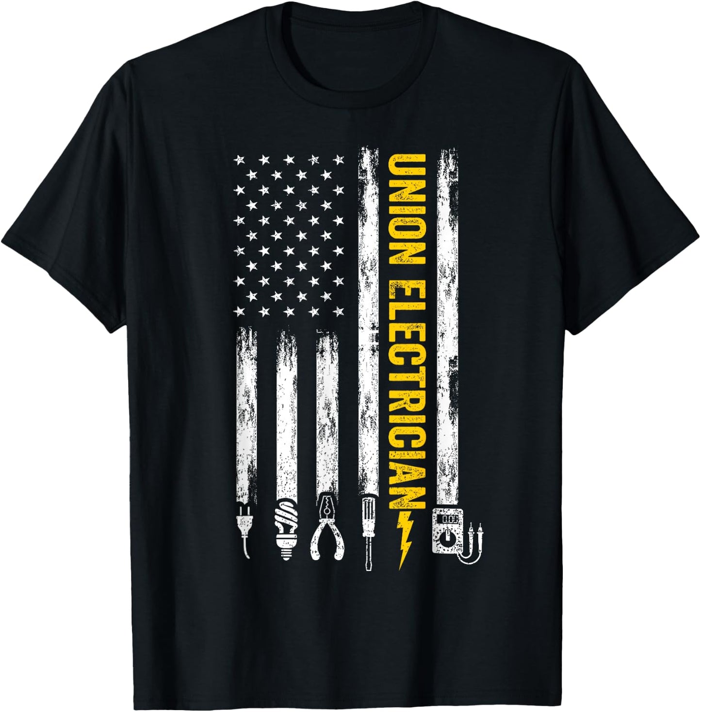 Union Electrician Tools USA Flag Pro American Electricians T-Shirt - T-Shirt | Black