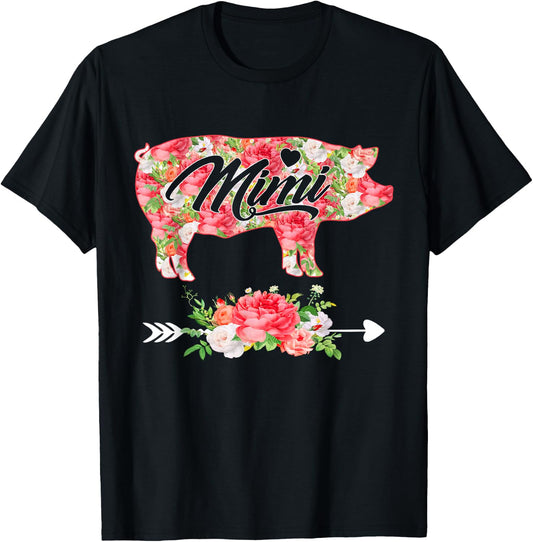 Funny Pig Mimi Pig Lover Owner Mom Mommy Mothers Day Women T-Shirt - T-Shirt | Black