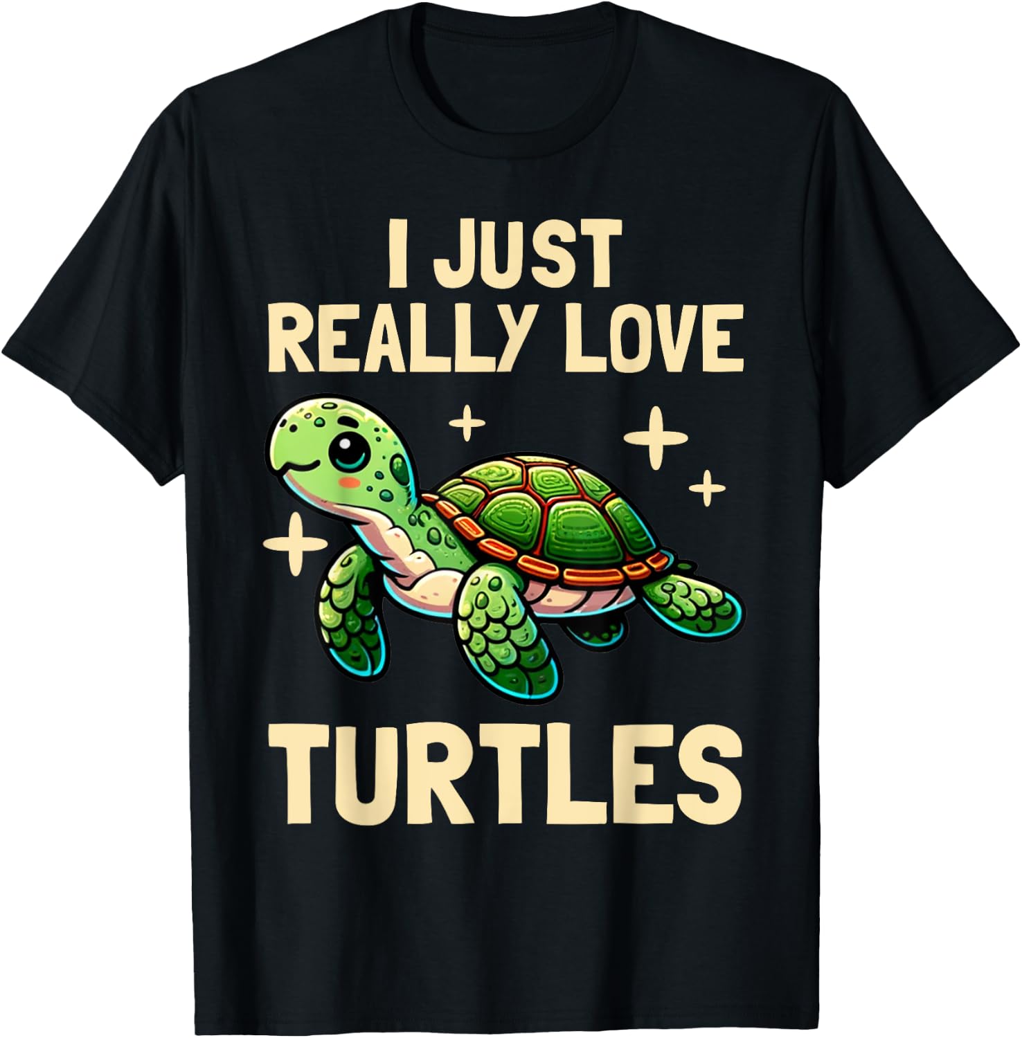 I Just Really Love Turtles Sea Turtle Lover Graphic T-Shirt - T-Shirt | Black