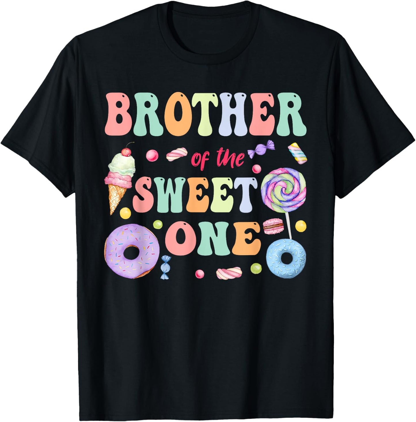 Brother of The Sweet One Lollipop Candy Birthday Party T-Shirt - T-Shirt | Black