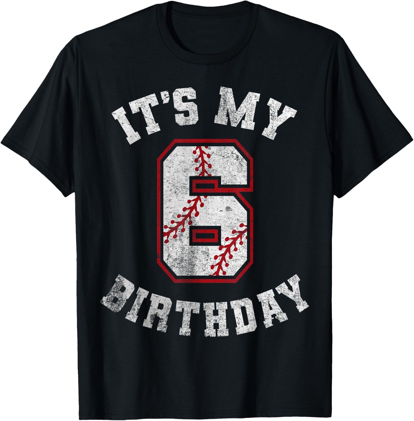 It's My 6th Birthday Baseball 6 Year Old Birthday Boys Kids T-Shirt - T-Shirt | Black