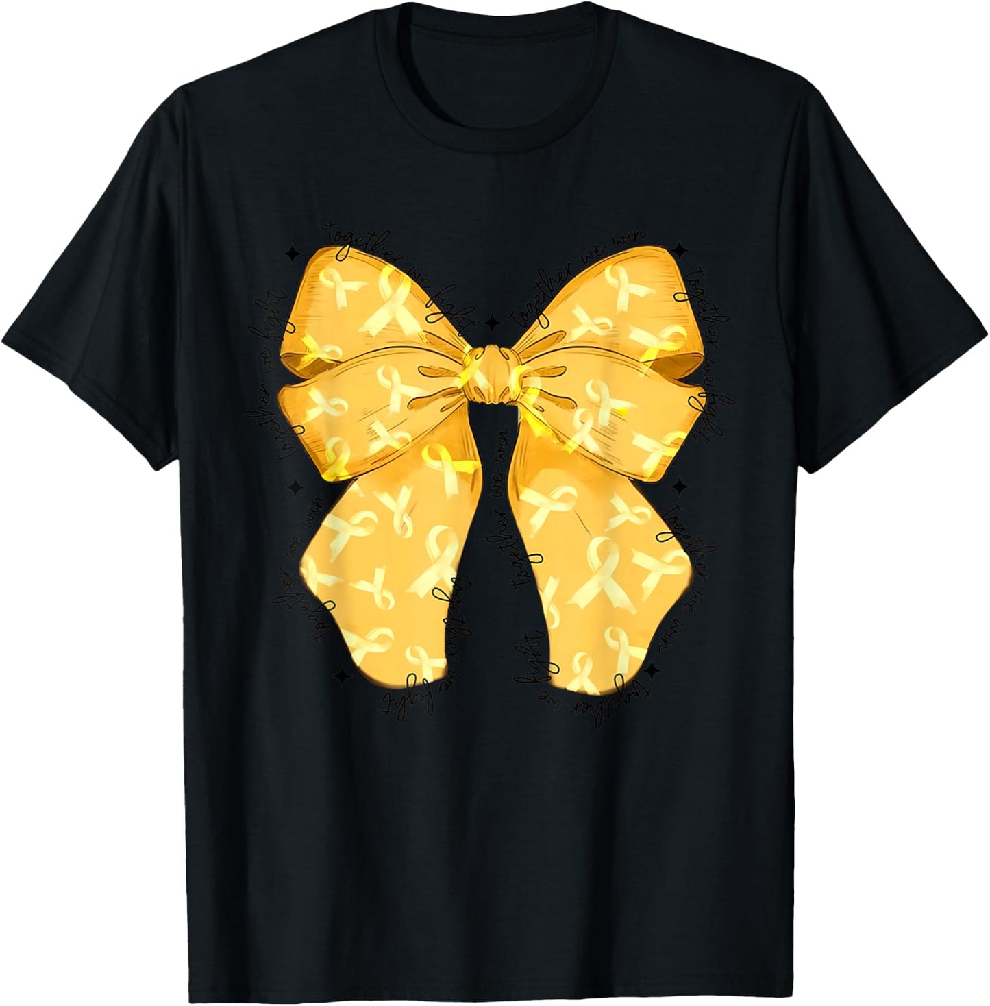 Cute Coquette Bow Together We Fight We Win Childhood Cancer T-Shirt - T-Shirt | Black