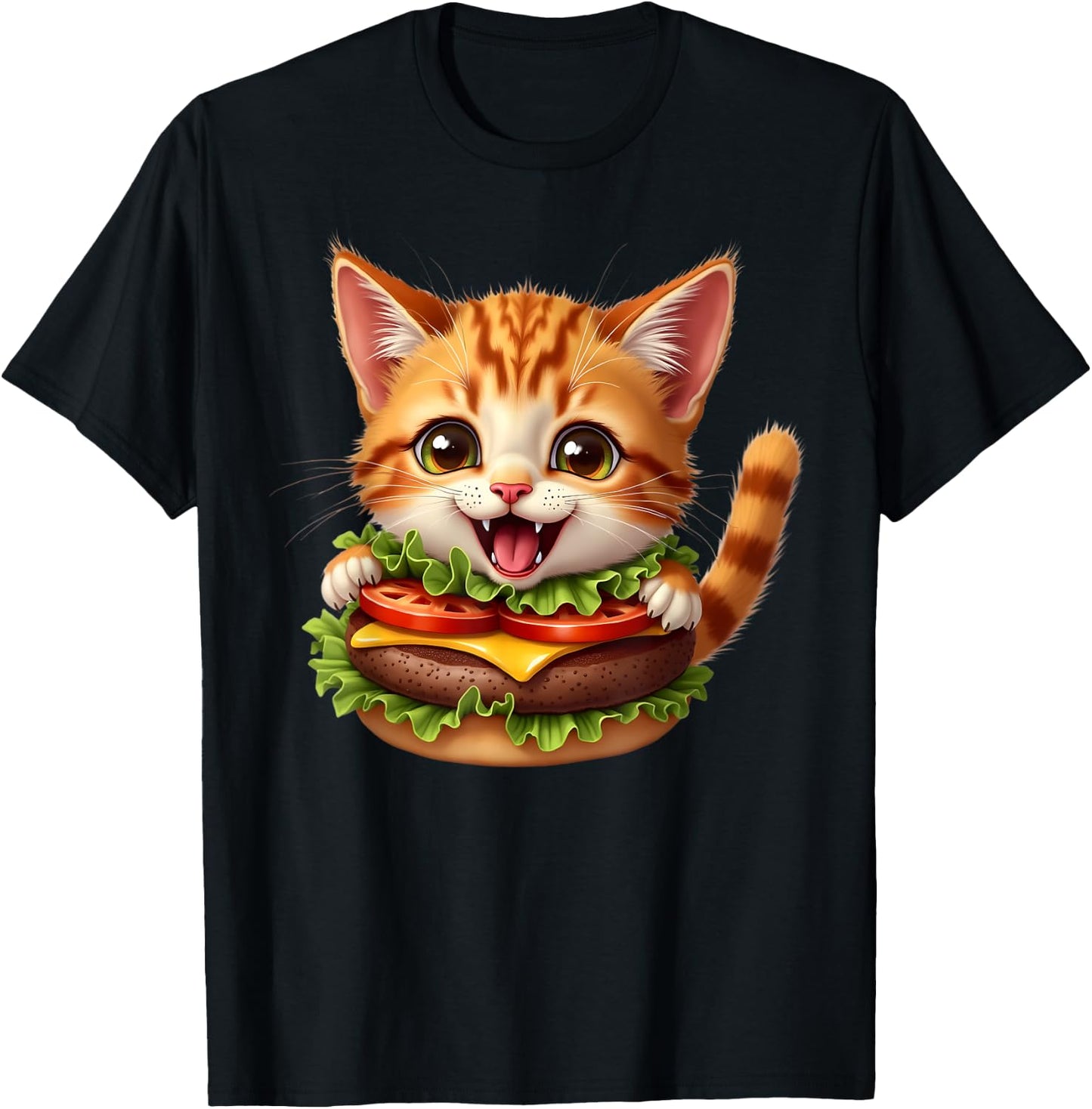 Funny Fast Food Cat Burger Lover Cute Cats Cheeseburger Men Women Kids T-Shirt - T-Shirt | Black